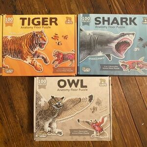 Genius Games Junior Animal Anatomy Floor Puzzle Set - Tiger, Shark, Owl